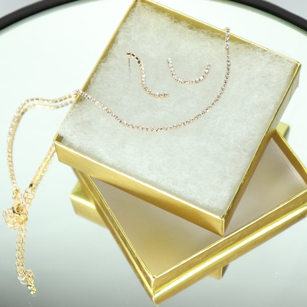 Rhinestone Diamond chain necklace and earrings set